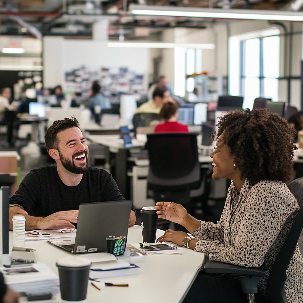 Happy coworkers powered by reliable solar energy